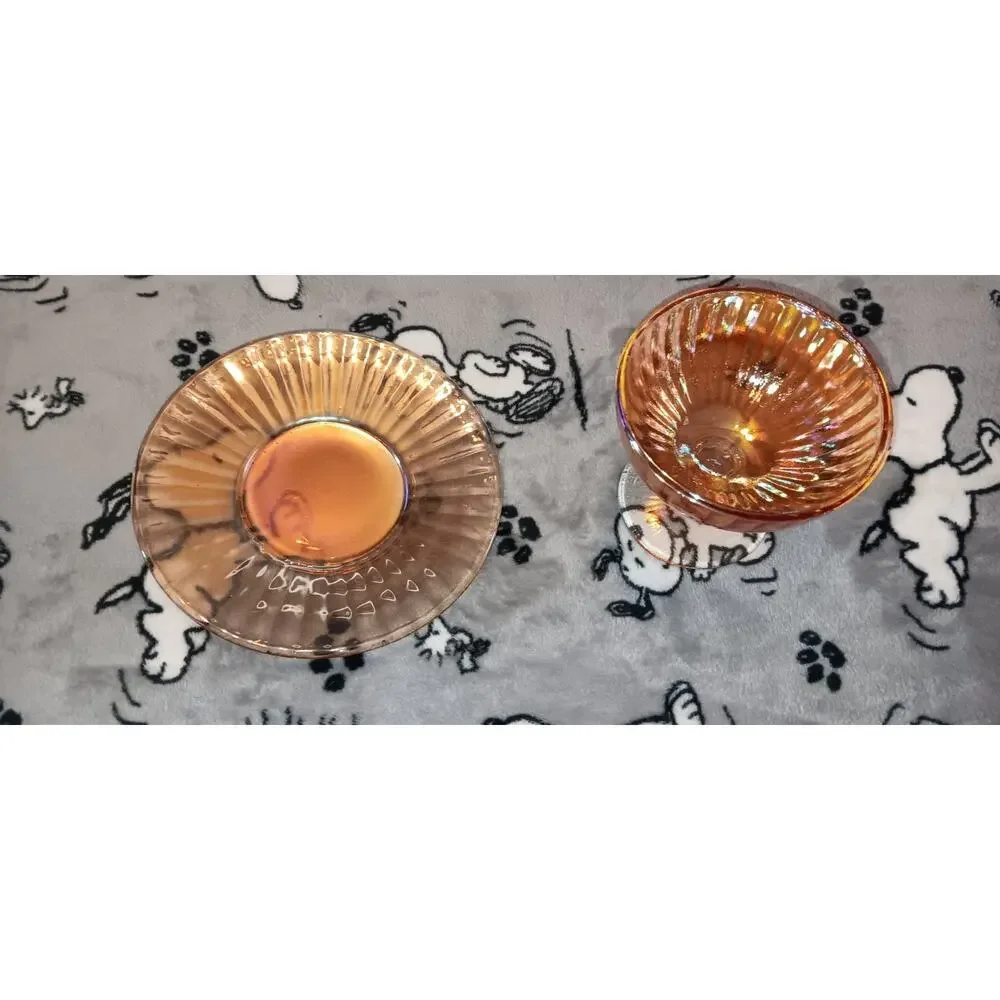 1920s Marigold Carnival Glass Sherbet Dish With Underplate